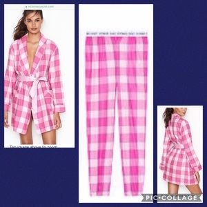 VS FLANNEL ROBE LIGHTWEIGHT PJ PANT PINK PLAID
